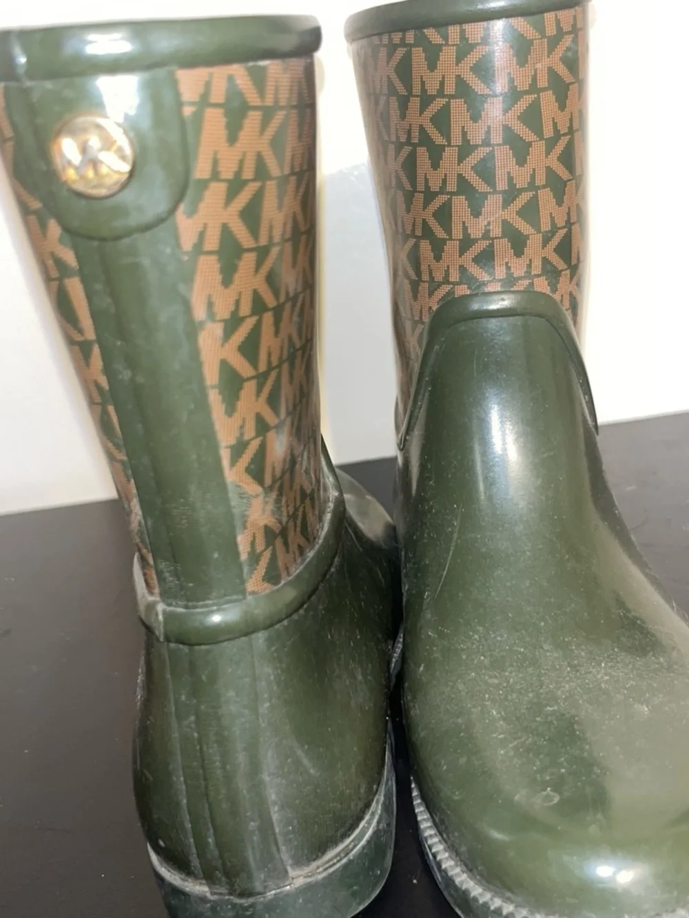 Michael Kors Kids Olive Green & Brown MK Logo Rain Boots